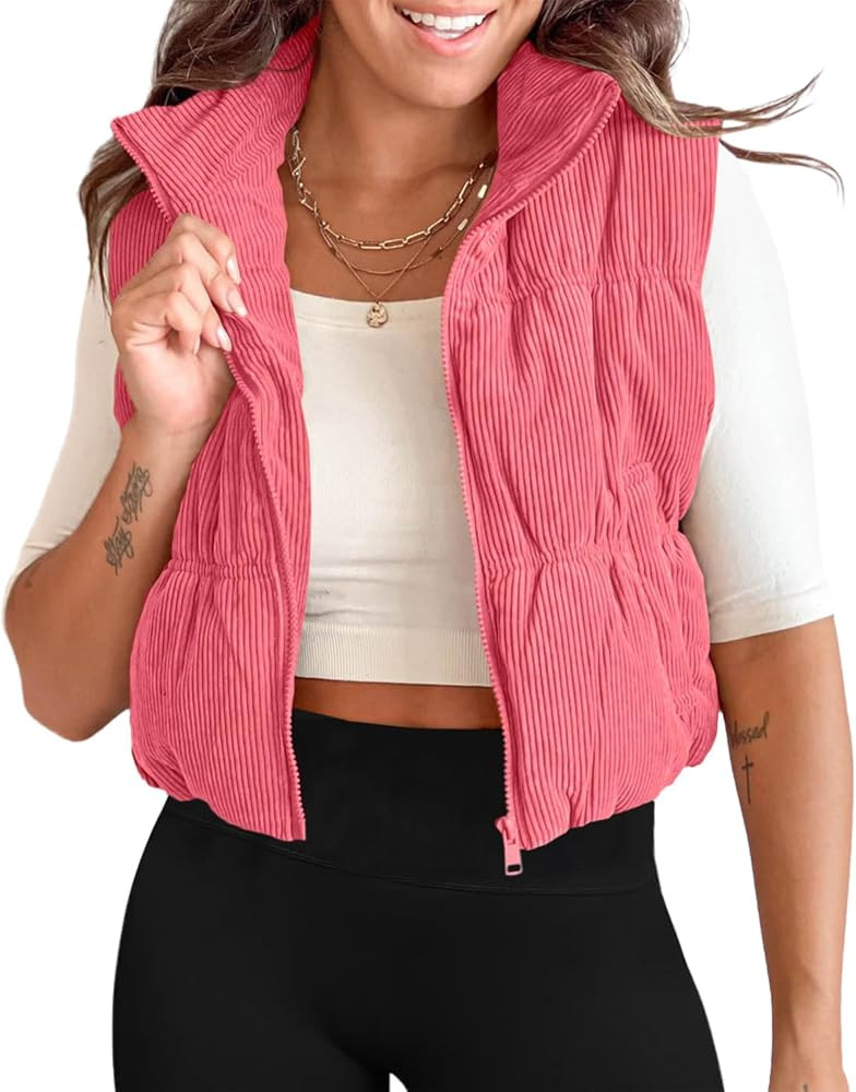 Tankaneo Womens Cropped Puffer Vest Corduroy Lightweight Sleeveless Padded Coat Zip Up Warm Outer... | Amazon (US)
