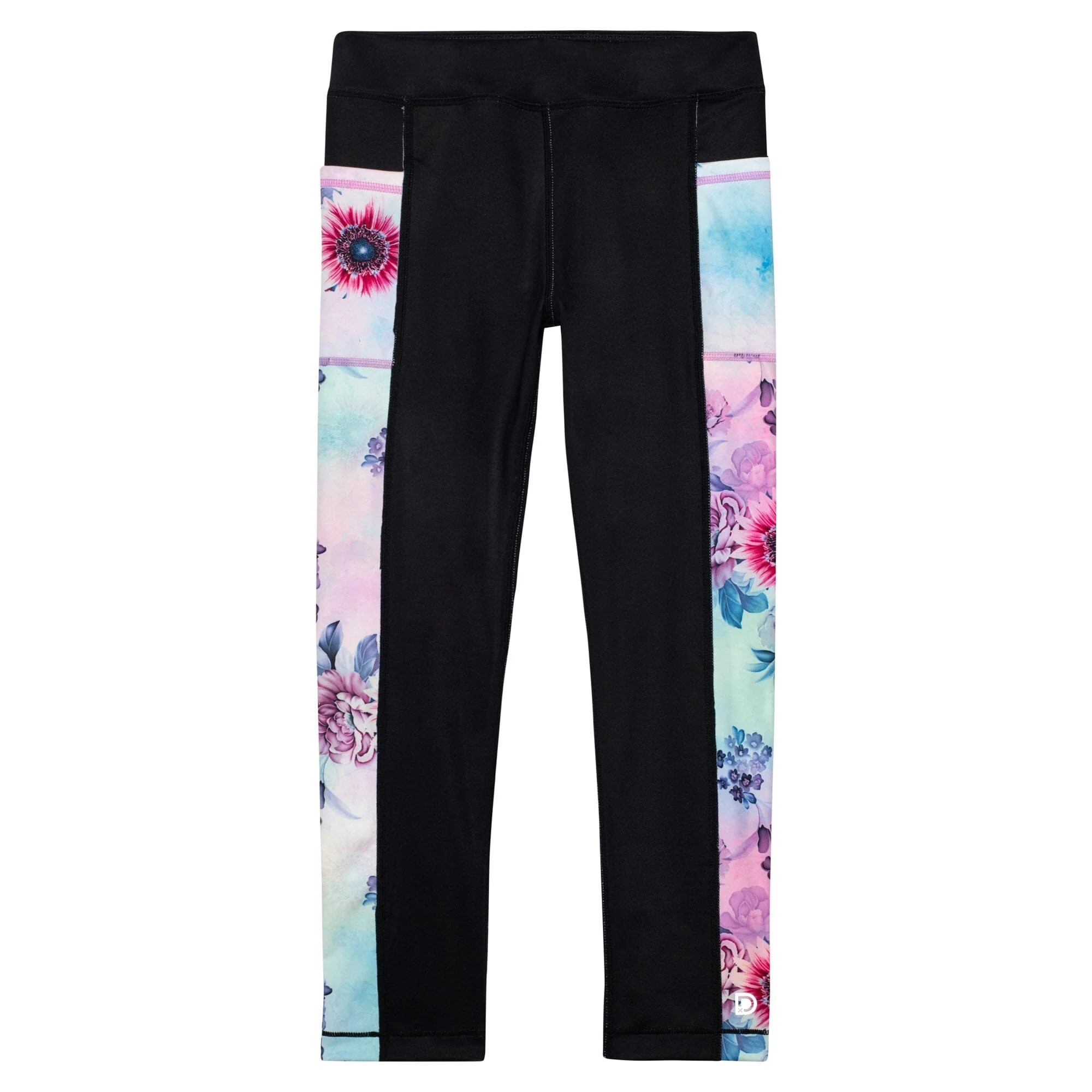 Printed Athletic Legging Black & Multicolor Flowers | Deux par Deux Childrens Designer Clothing