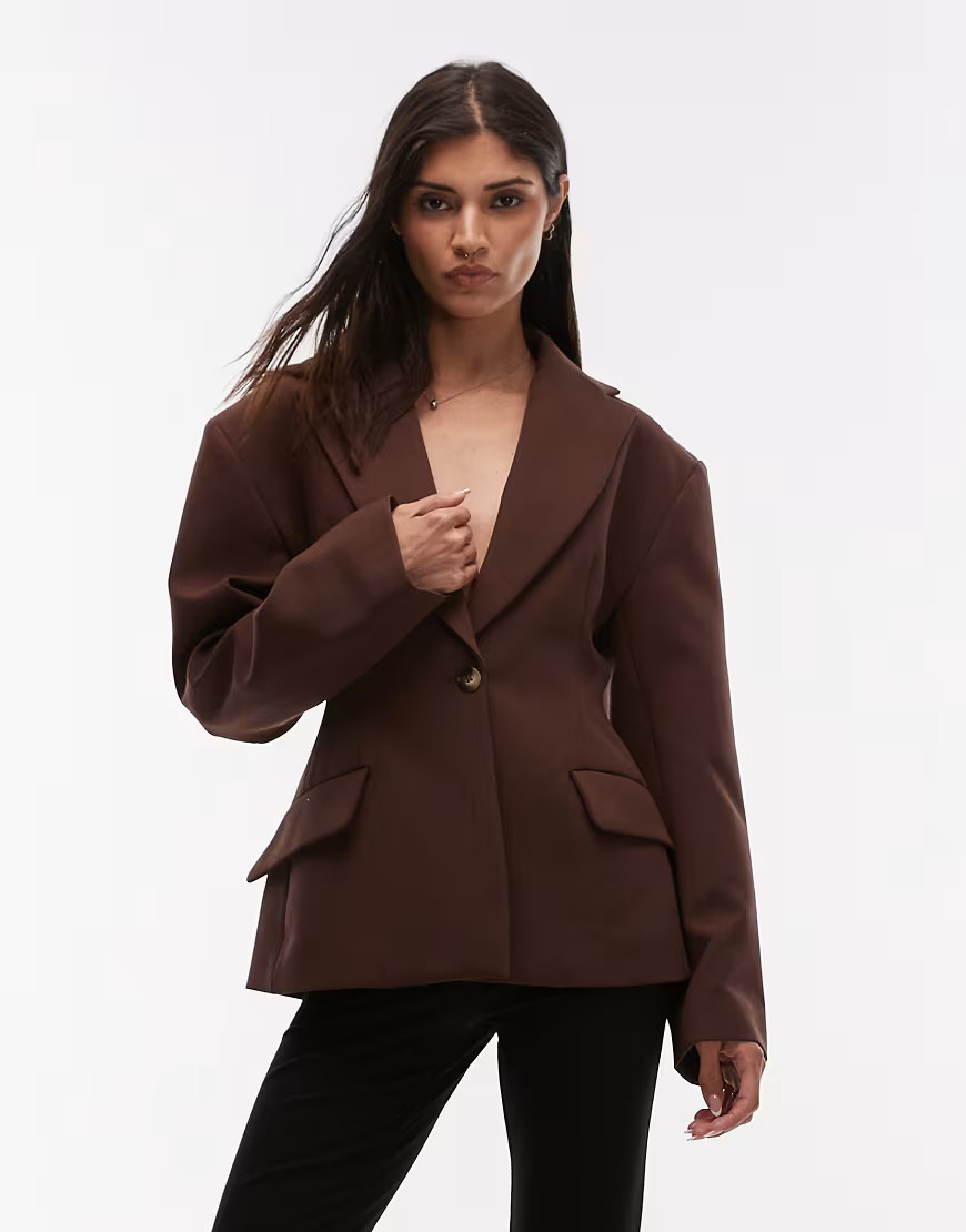 ASOS DESIGN sculpted cinched waist blazer in chocolate-Brown | ASOS (Global)