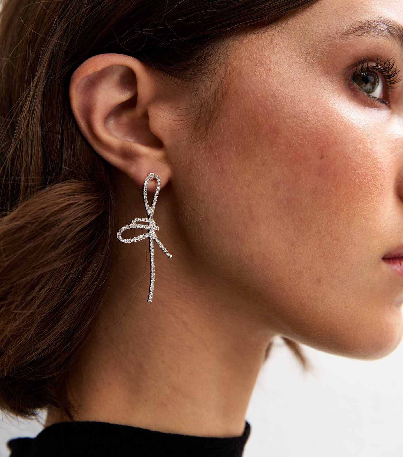 Silver Tone Diamante Long Bow Knot Stud Earrings | New Look | New Look (UK)