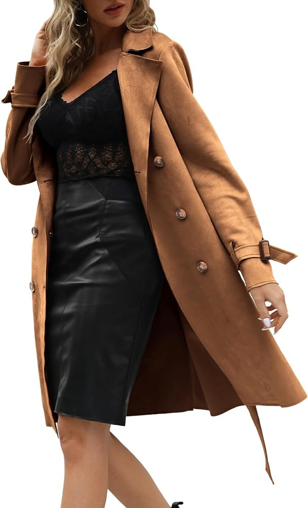 Bellivera Womens Faux Suede Leather Jacket Fall and Winter Fashion Long Trench Coat, Lightweight ... | Amazon (US)