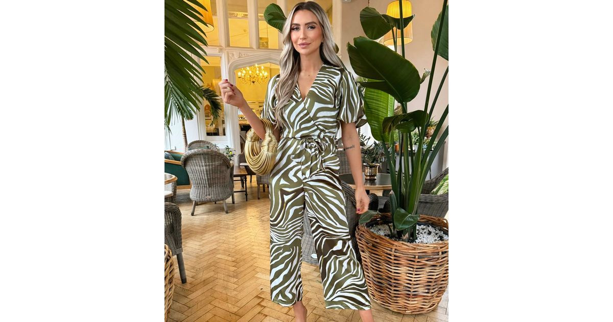 AX Paris Green Zebra Wrap Jumpsuit  | New Look | New Look (UK)