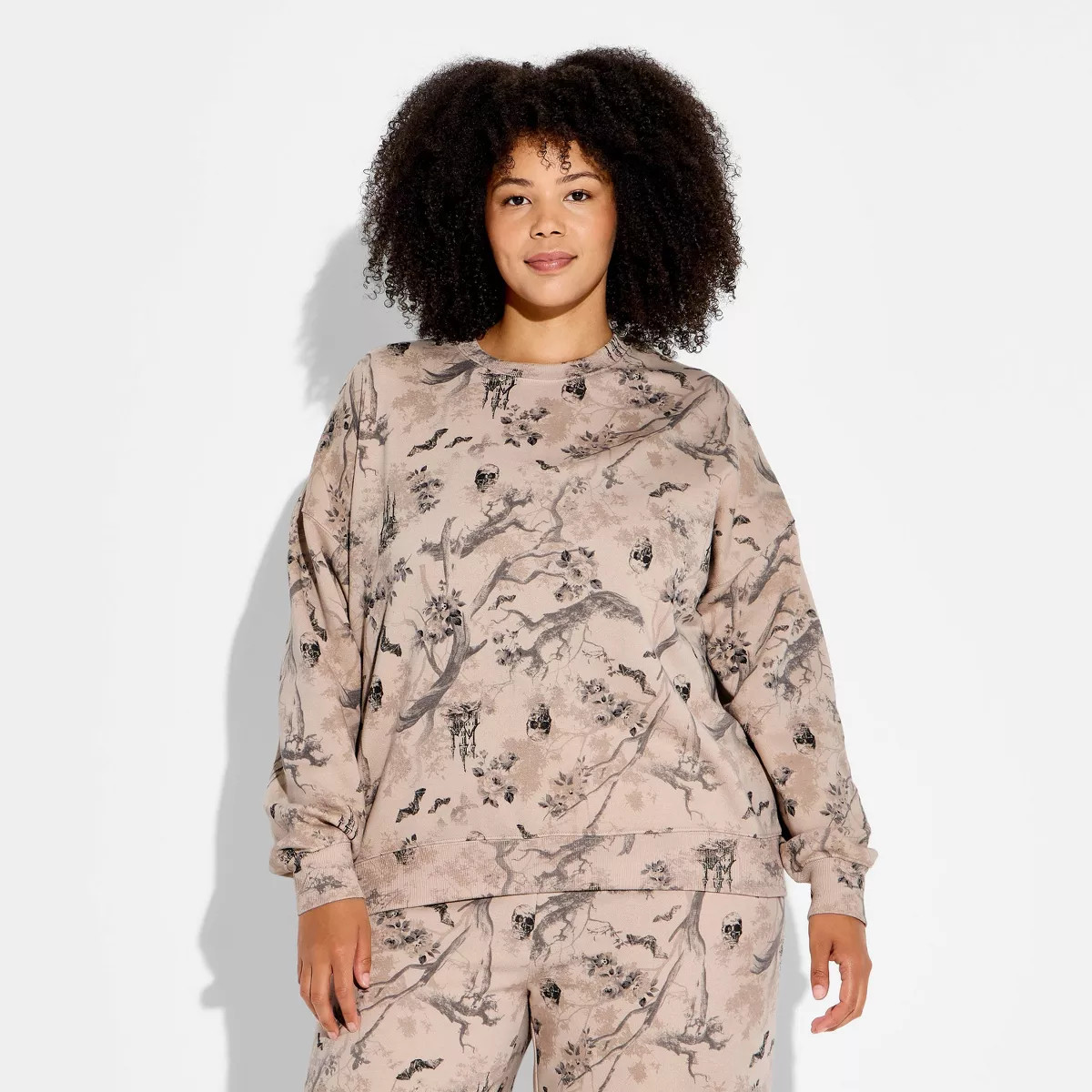 Women's Crewneck Woodsy Halloween Graphic Pullover Sweatshirt - Dark Taupe 1X | Target