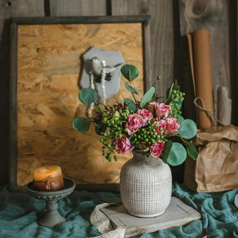 Rustic Reach 6.3” Handmade Textured White Porcelain Ceramic Jar Vase | Walmart (US)