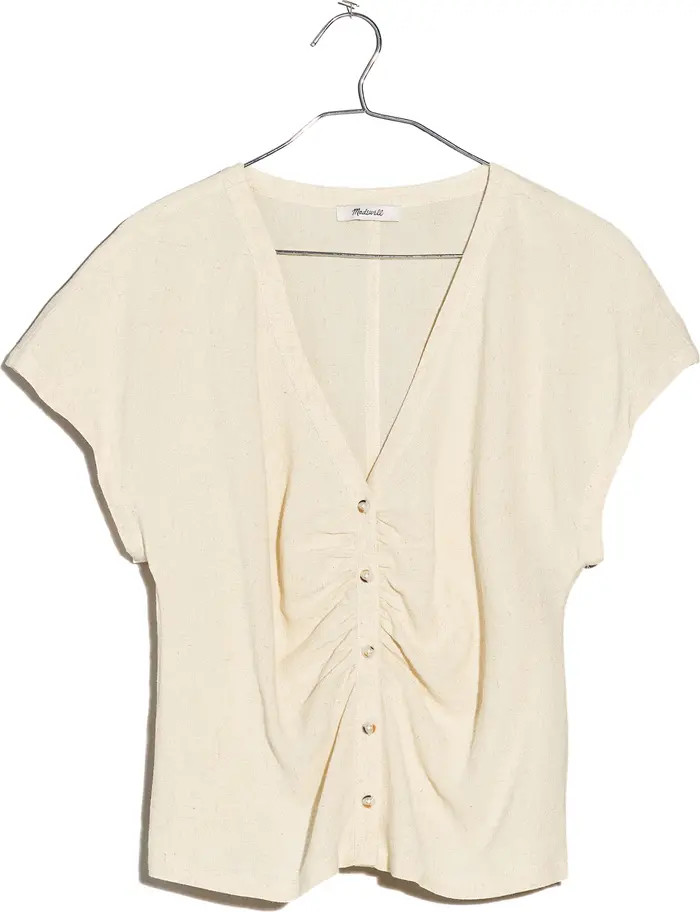 Ruched Linen Button-Front Top | Nordstrom