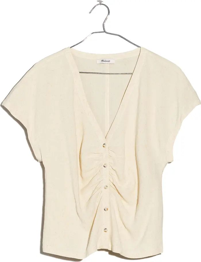 Ruched Linen Button-Front Top | Nordstrom