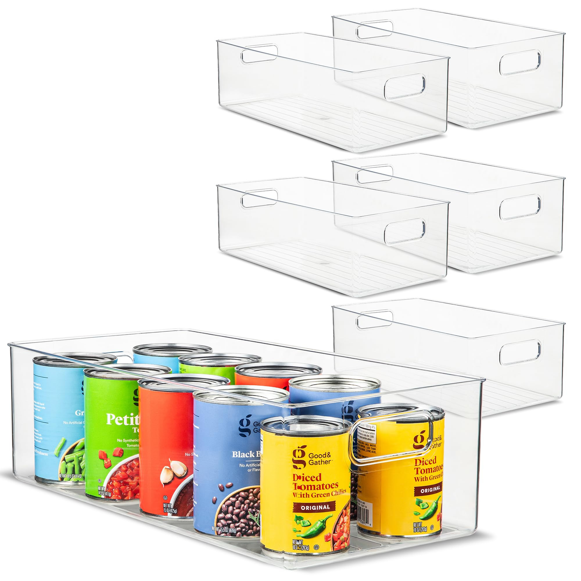 Plastic Food Storage 6 Pack Clear Container Bin with Handles for Organizing Kitchen, Pantry, Refr... | Amazon (US)