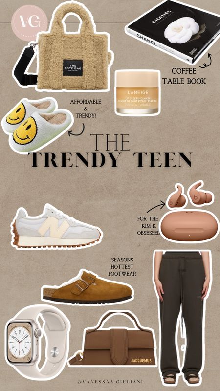 Gift guide for the trendy teen!! 
Marc jacobs bag 
Laneige 
Coffee table book 
Smiley slippers 
New balance 327 
Beats by Kim k 
Birkenstock Boston clogs 
Essentials joggers 
Jacquemes bag
Apple Watch #LTKGiftGuide

#LTKSeasonal