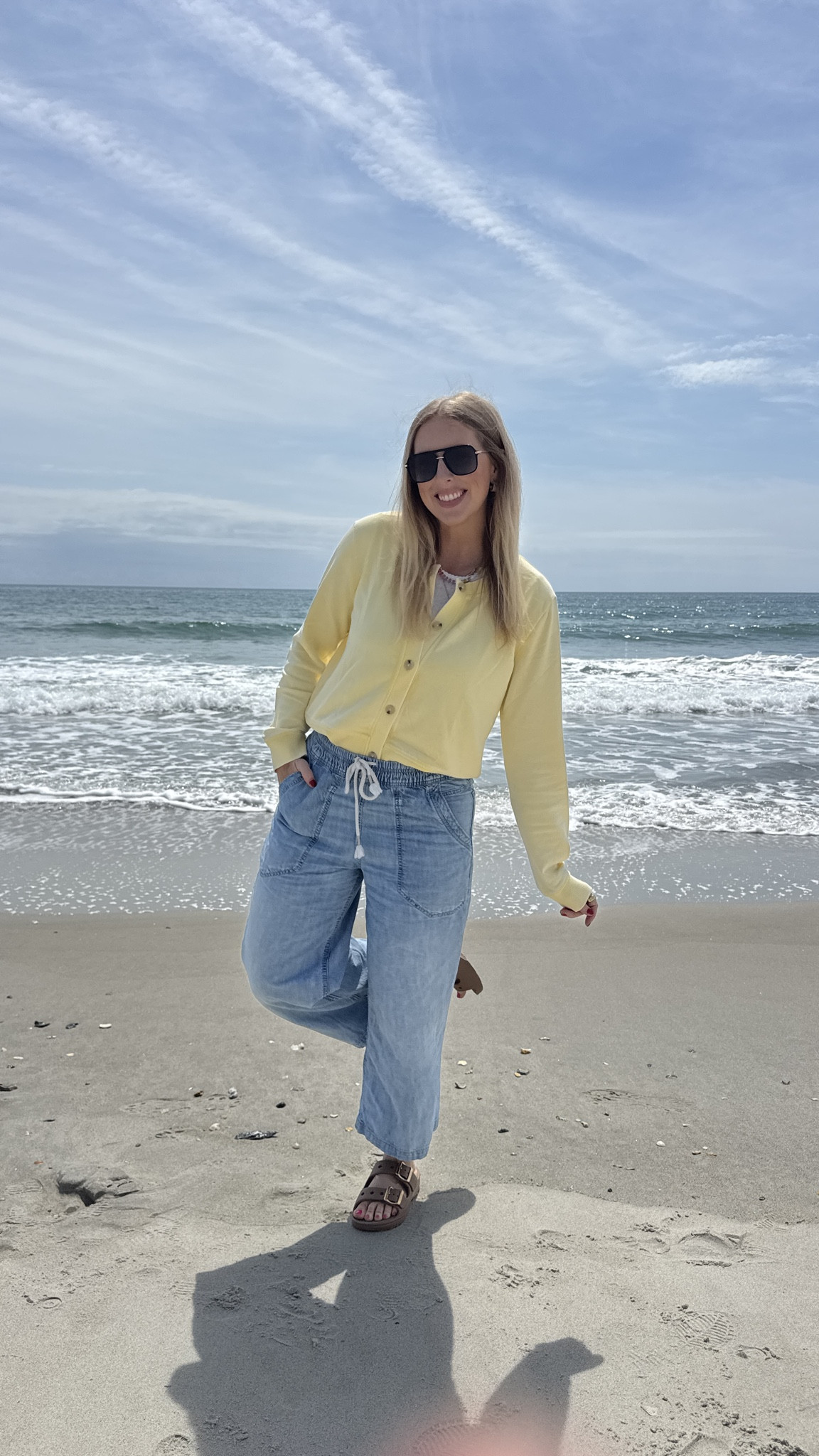 Beach outfit! Yellow cardigan, loose fit cropped jeans, crocs sandals 

#LTKmomlife #LTKootd