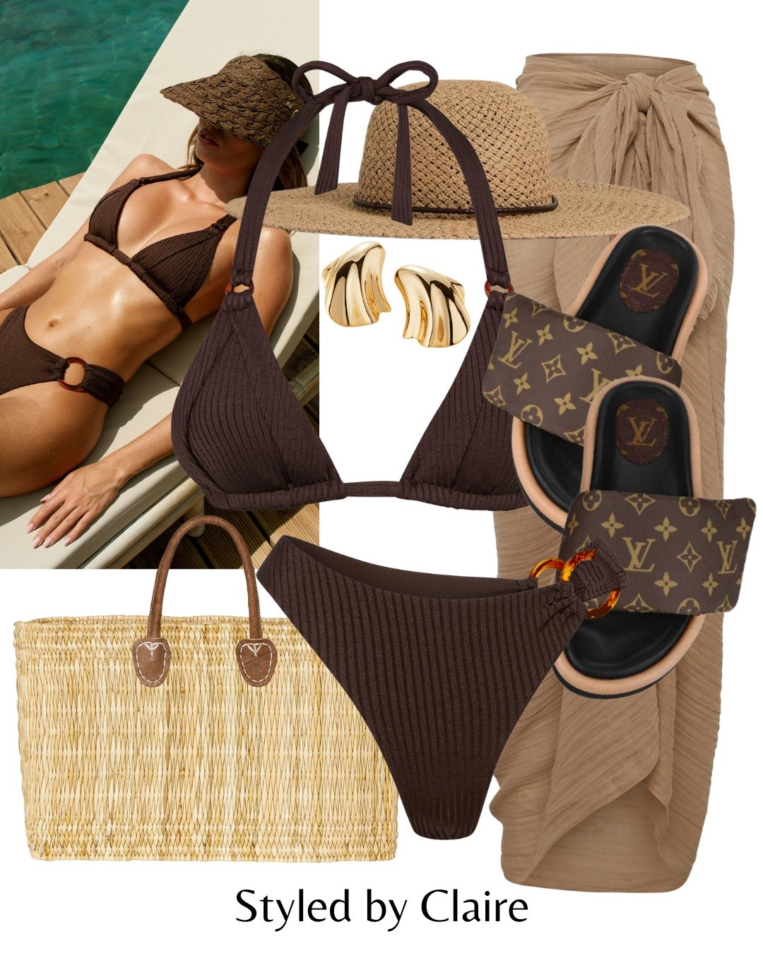 Styling Mondays Swimwear❤️‍🔥
Tags: espresso brown bikini top bottoms fuller cup raffia bag maxi sarong neutral beige mocha Louis Vuitton sliders hat sombrero reiss poolside Dubai holiday vacation st tropez Cannes swimwear swimsuit luxury chic style

#LTKstyletip #LTKsummer #LTKswimwear