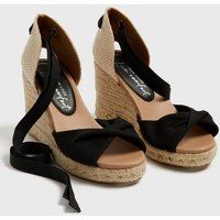 Black Woven Ankle Tie Espadrille Wedges New Look Vegan | New Look (UK)