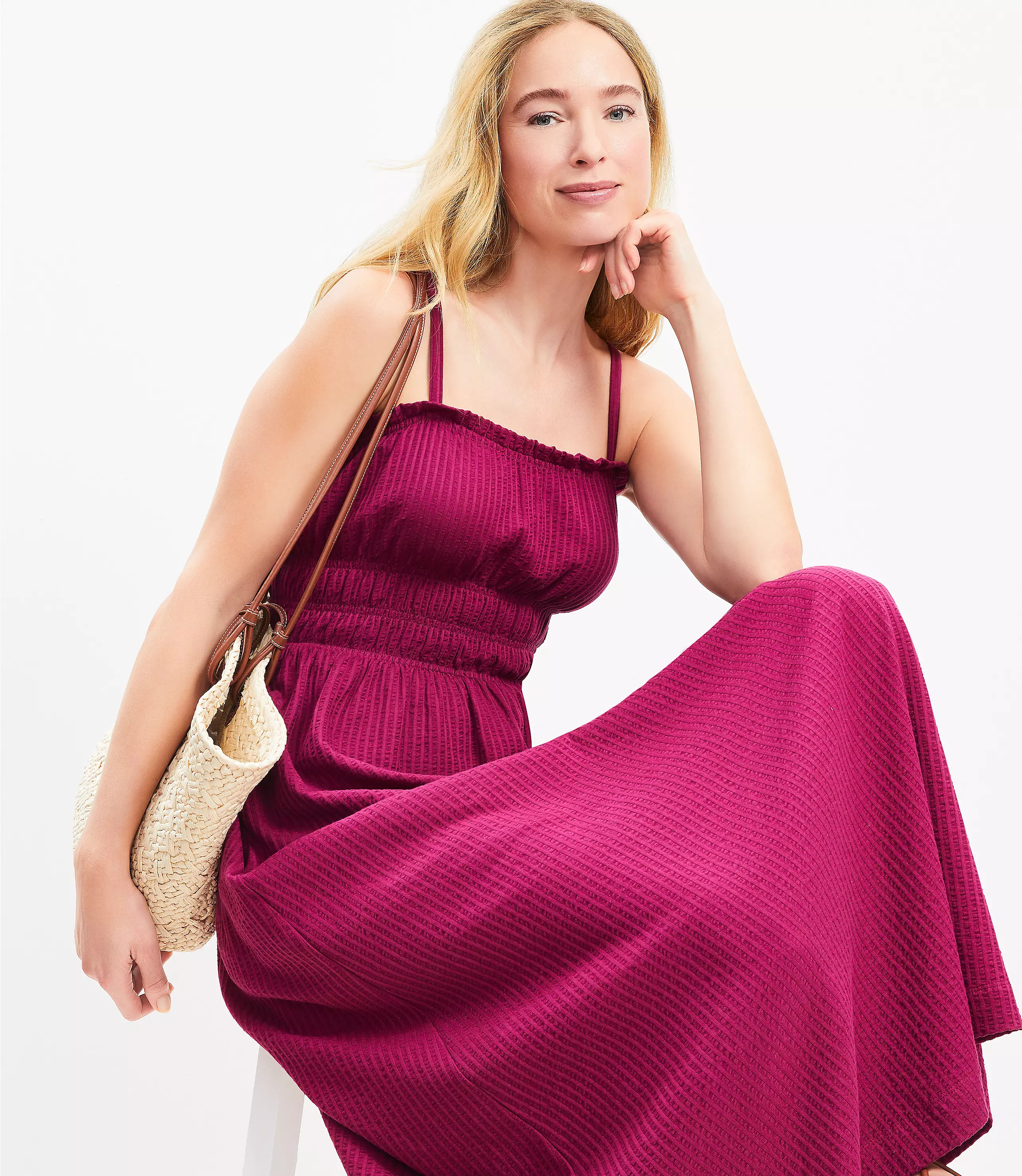 Seersucker Smocked Strappy Maxi Pocket Dress | LOFT