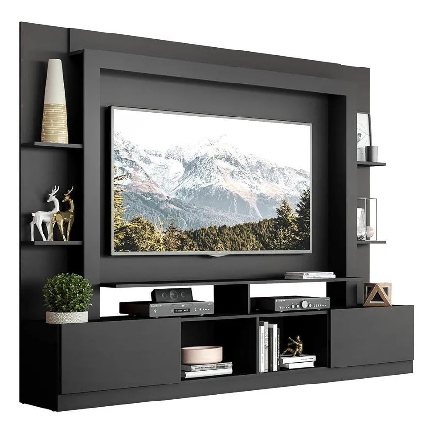 Rack Estante com Painel e Suporte Tv 65" e 2 portas Oslo Multimóveis Preto | Amazon (BR)