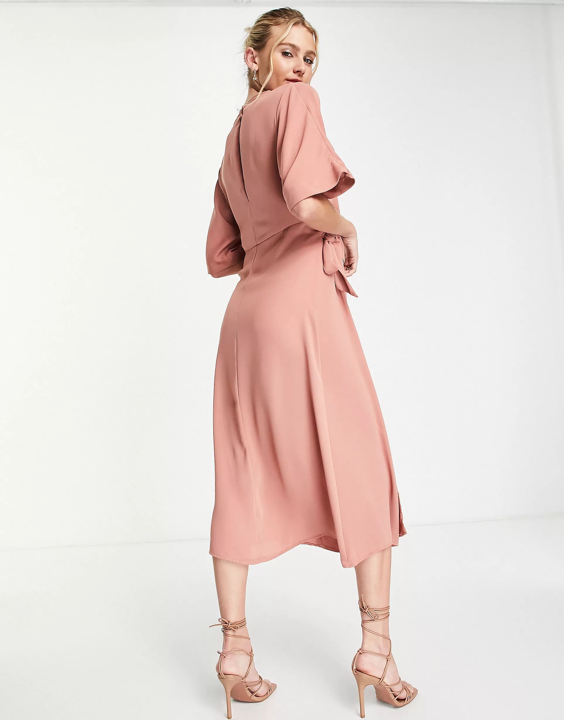ASOS DESIGN cowl neck midi dress with wrap skirt in terracotta | ASOS (Global)