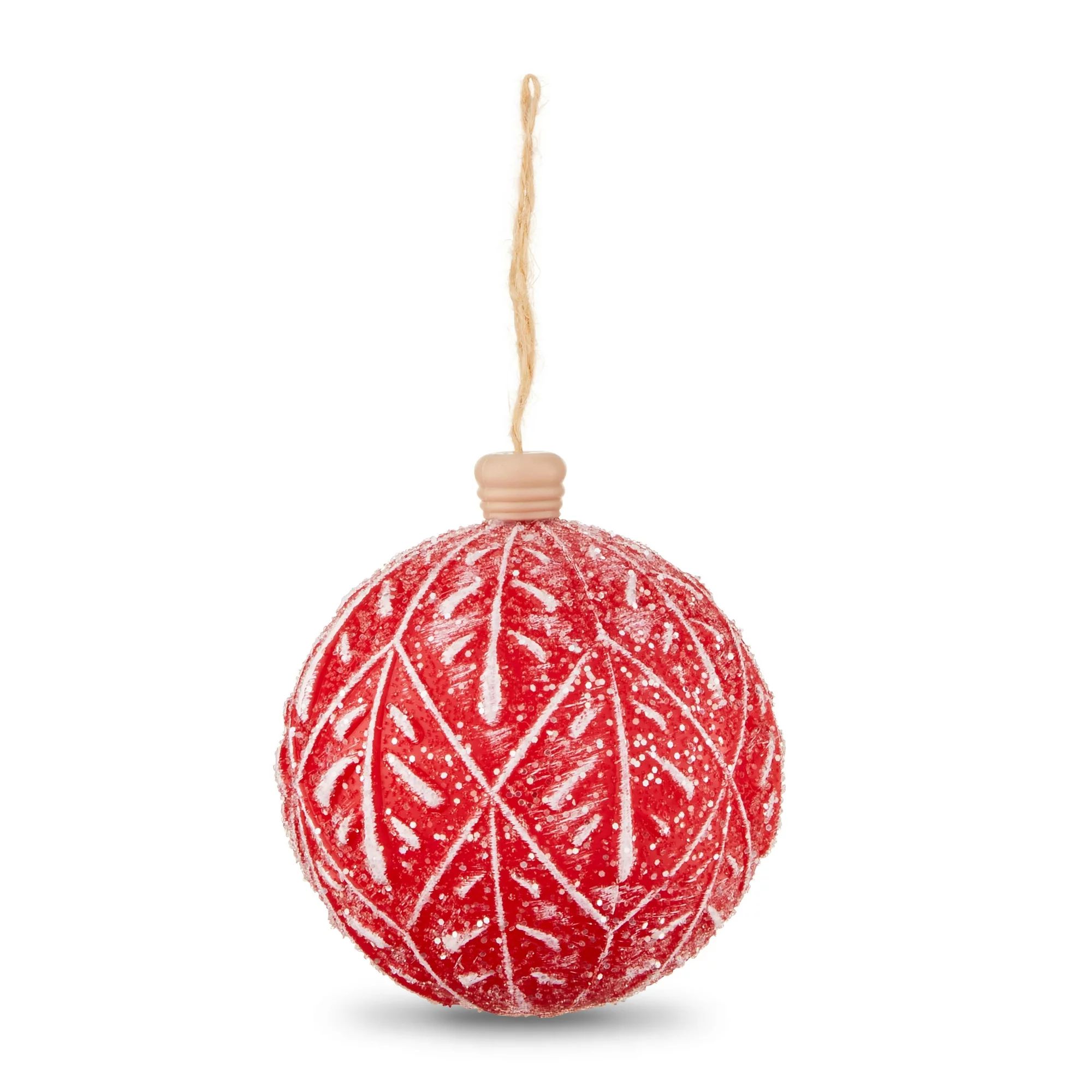 Red and White Embossed Leaves Christmas Ball Ornament Set,8 Count, by Holiday Time | Walmart (US)