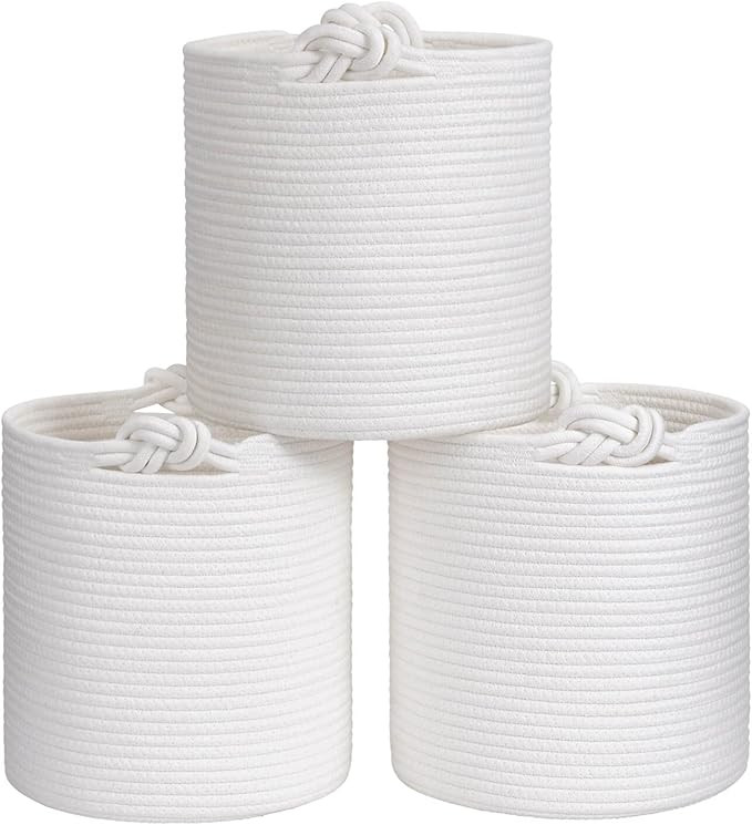 Goodpick 3 Pack Cube Storage Bins for Shelves, Cloests, White Woven Rope Storage Baskets for Orga... | Amazon (US)