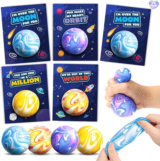 24 Pack Valentine's Day Cards for Kids with Squeeze Balls Toy, Valentines Gifts for Kids Classroo... | Amazon (US)