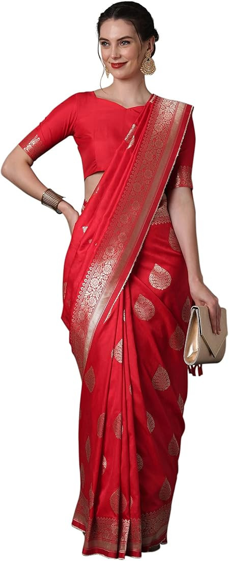 AKHILAM Women Banarasi Silk Woven Design Saree With Unstitched Blouse Piece | Amazon (US)