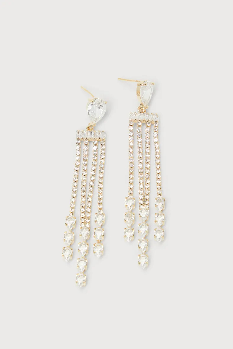 Radiant Charm Gold Rhinestone Fringe Earrings | Lulus (US)