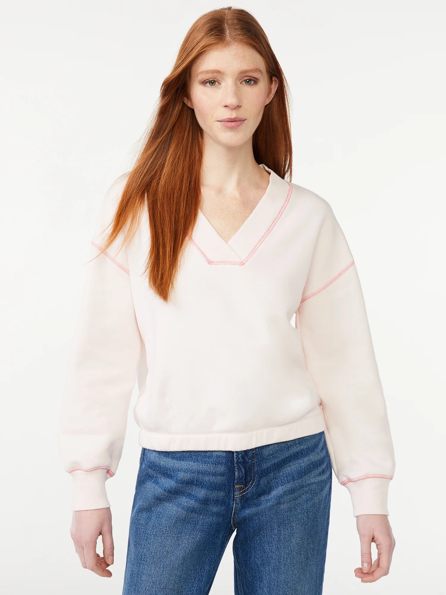 Free Assembly Women's V-Neck Sweatshirt with Long Sleeves - Walmart.com | Walmart (US)