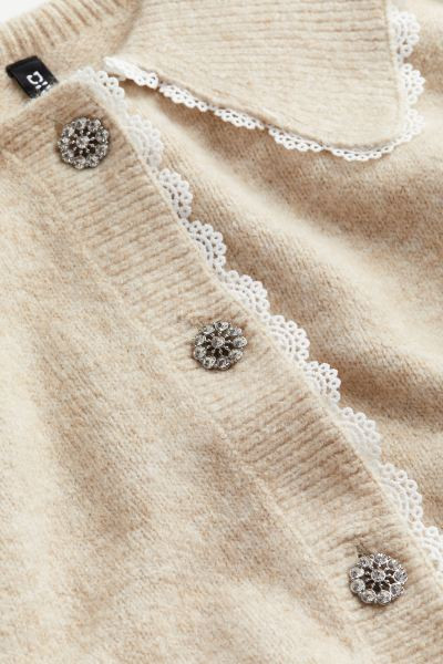 Peter Pan-collared cardigan - Light beige marl - Ladies | H&M GB | H&M (UK, MY, IN, SG, PH, TW, HK)