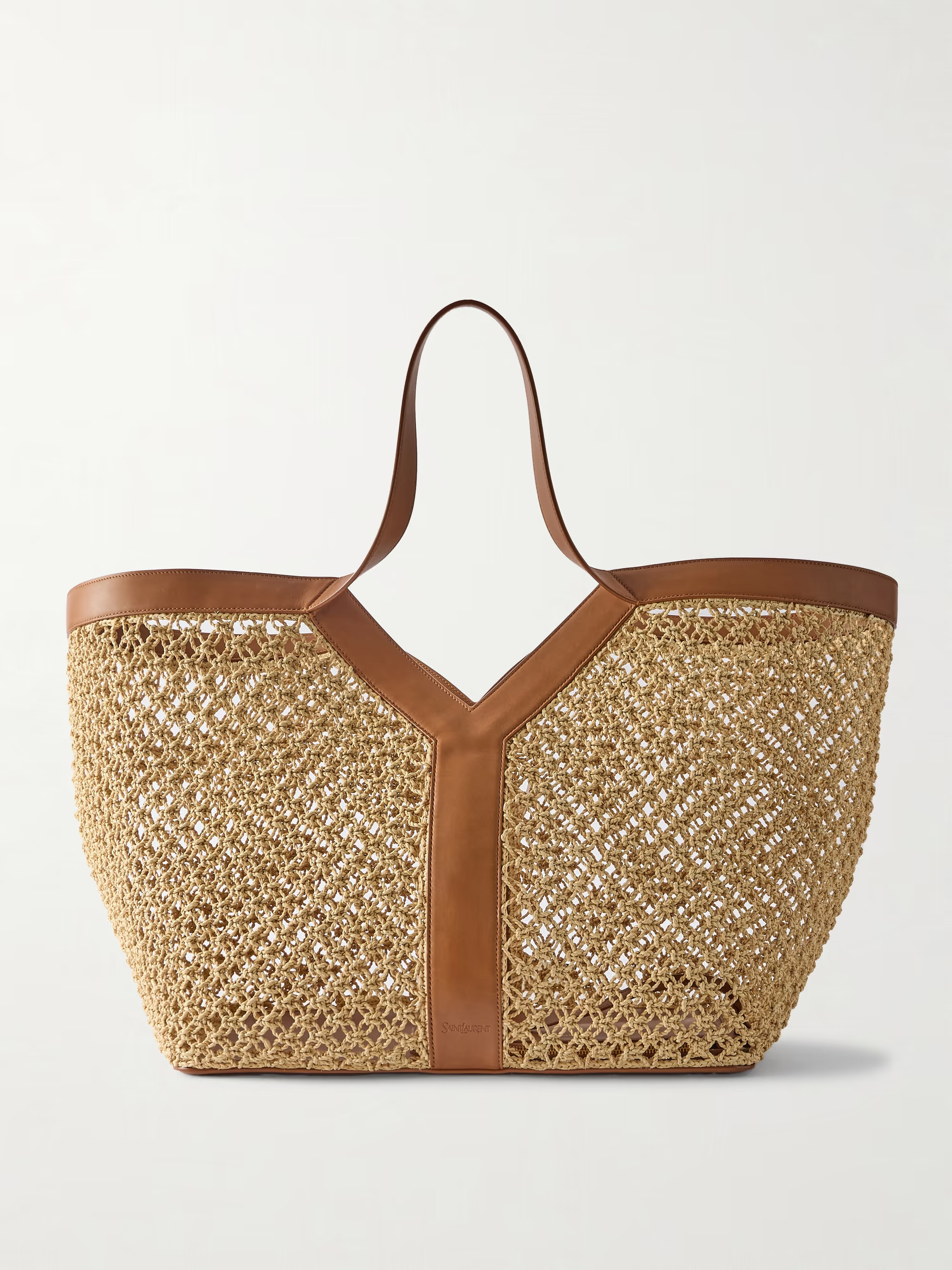 Leather-trimmed woven raffia tote | NET-A-PORTER (US)
