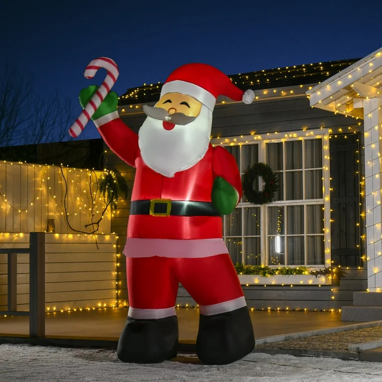 HOMCOM 8' Christmas Inflatable Santa Claus with Candy Cane, Outdoor Blow-Up Yard Decoration with ... | Walmart (US)