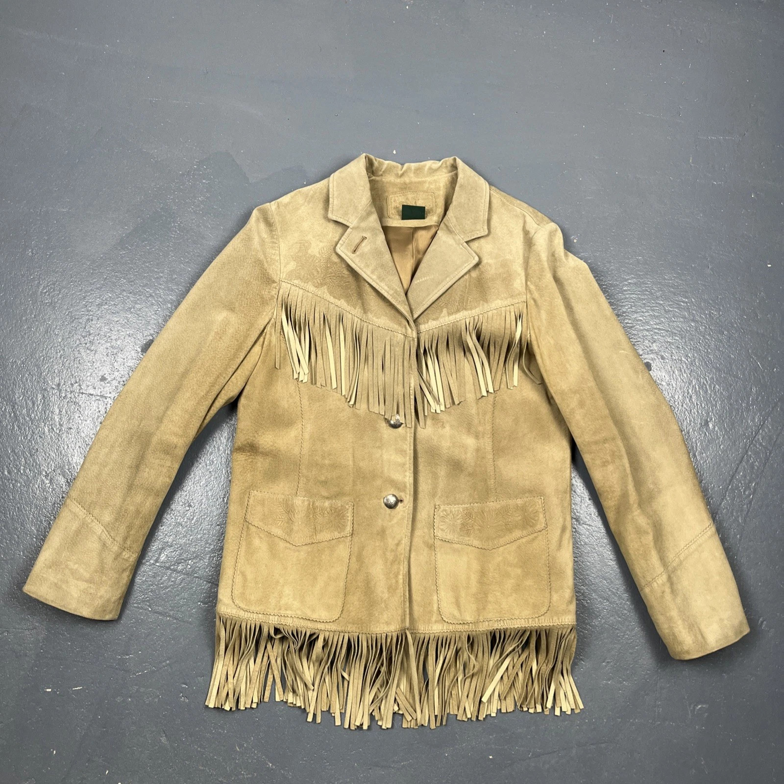 Lauren Ralph Lauren Suede Fringe Jacket Medium Tan Leather Western Concho Tassel | eBay | eBay US