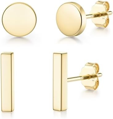 JIAYIQI Minimalist 925 Sterling Silver Stud Earrings Set, 14K Gold Plated Hypoallergenic Tiny Bar... | Amazon (US)