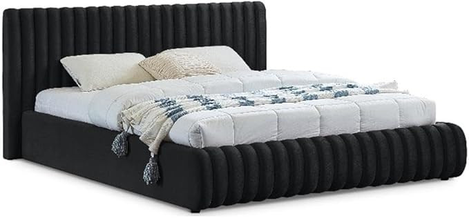 Pemberly Row Contemporary King Bed, Black Velvet Upholstery, 89" W x 91" D x 38" H, Channel Tufte... | Amazon (US)