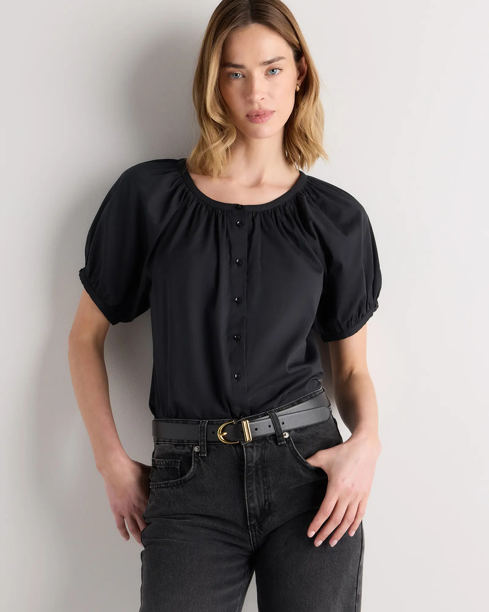 Cotton Viscose Voile Raglan Short Sleeve Blouse | Quince