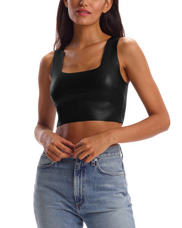 Faux Leather Cropped Top For Women, Leather/Viscose | TJ Maxx