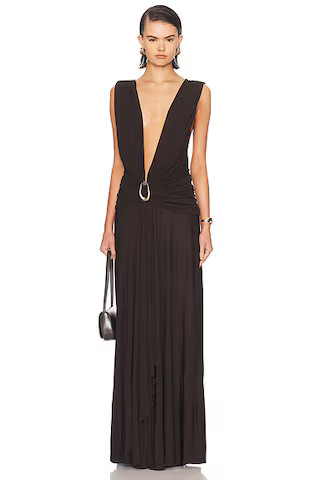 Stone Pin Scarf Drape Long Dress | FWRD 