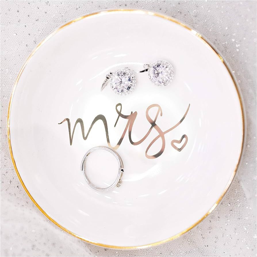 Quany Life Mrs Jewelry Dish Ceramic Ring Trinket Tray Wedding Gift for Bride Desk Storage for Mrs... | Amazon (US)