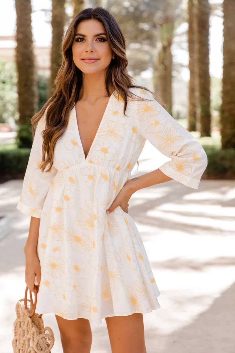 Told You This Ivory/Yellow V-Neck Floral Mini Dress FINAL SALE | Pink Lily