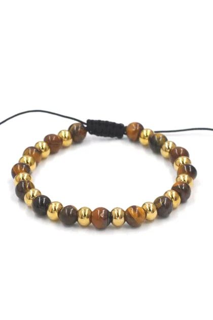 Tiger's Eye Beaded Pull& Tie Bracelet | The Styled Collection