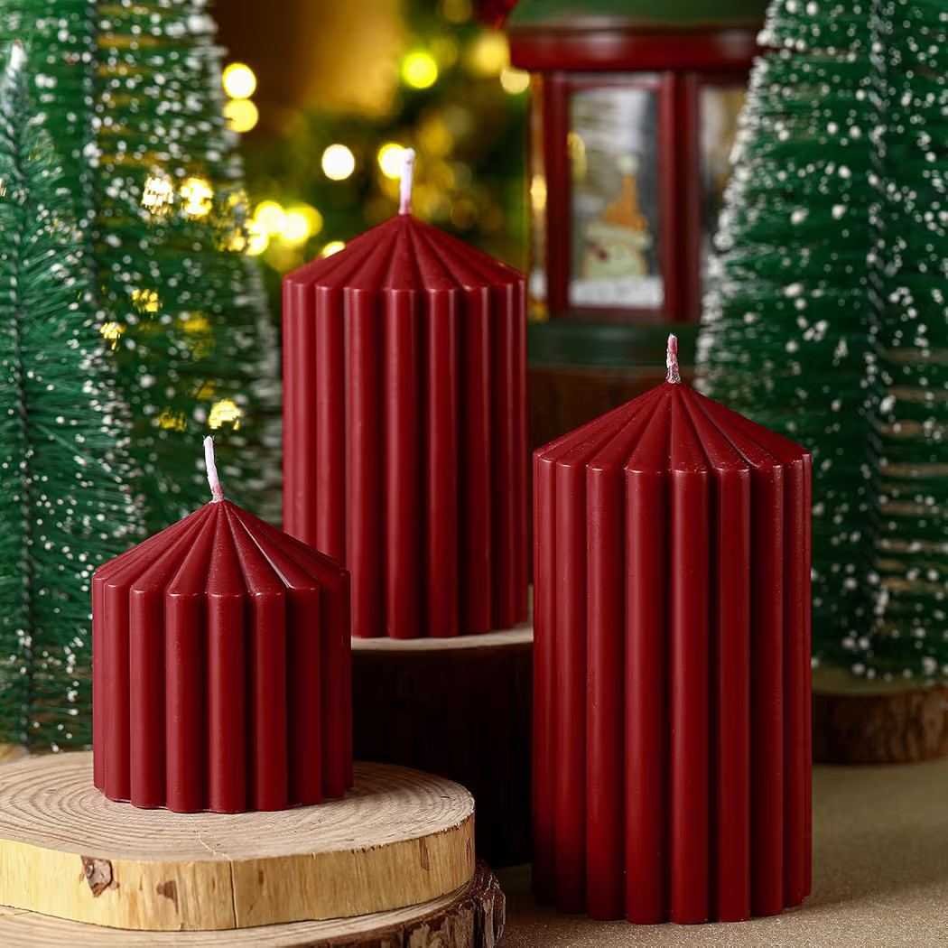 Set of 3 Ribbed Pillar Candles Soy Wax Scented Ribbed Candles Includes 2.8, 4.2 and 5.1 Inches He... | Amazon (US)