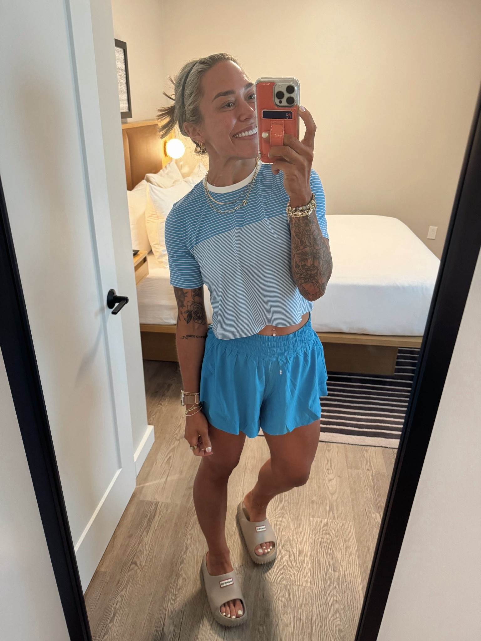 Today’s travel fit💙🦋 so cute & comfy! In a S short (LOVE these) & S top! TTS slides🙌🏼  

Athleisure / athletic shorts / lululemon / shake it out short / ootd / Holley Gabrielle 

#LTKFindsUnder100 #LTKStyleTip #LTKActive