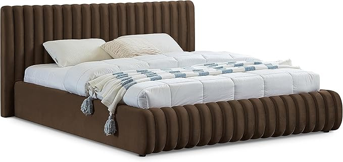 Meridian Furniture NicoBrown-Q Nico Collection Modern | Contemporary Velvet Upholstered Queen Bed... | Amazon (US)