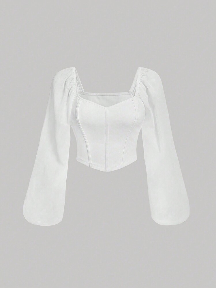 SHEIN MOD Plus Size Sweetheart Neckline Corset Lantern Sleeve Blouse,Valentine Day | SHEIN