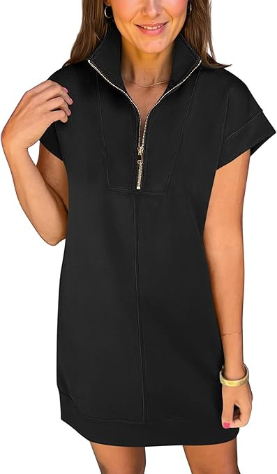 ANRABESS Womens Summer Casual Half Zip Cap Sleeve Trendy Wrinkle-Free Tshirt Dress 2026 Spring Be... | Amazon (US)