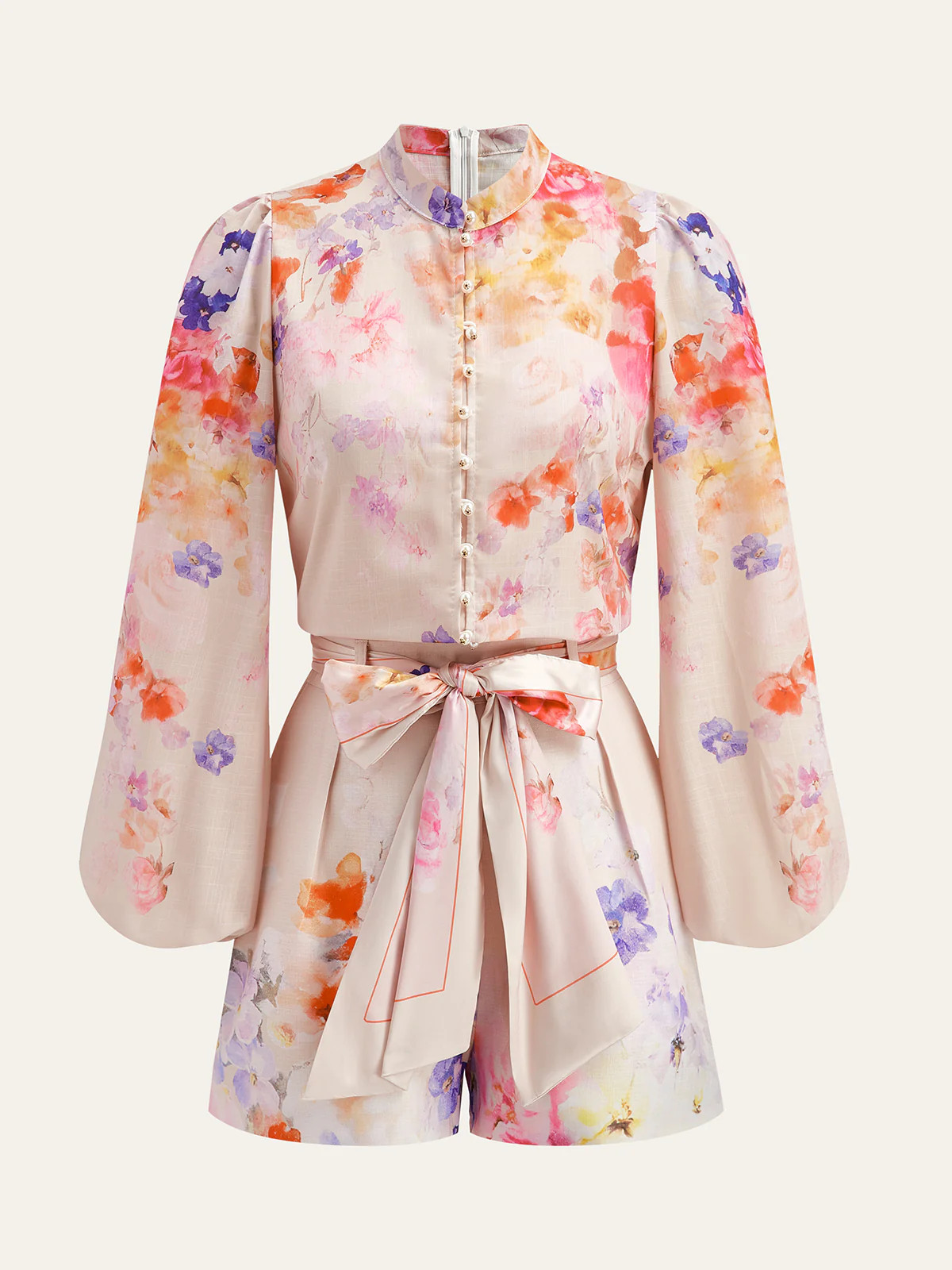Watercolor Floral Belted Shorts Set | Commense