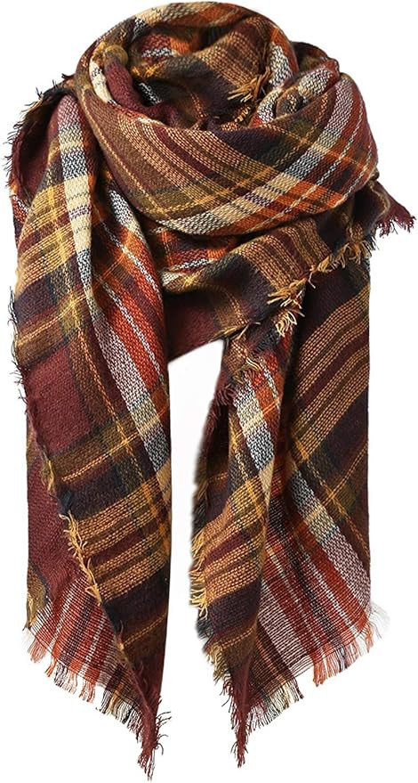 Women's Fall Winter Scarf Classic Tassel Plaid Scarf Warm Soft Chunky Large Blanket Wrap Shawl Sc... | Amazon (US)