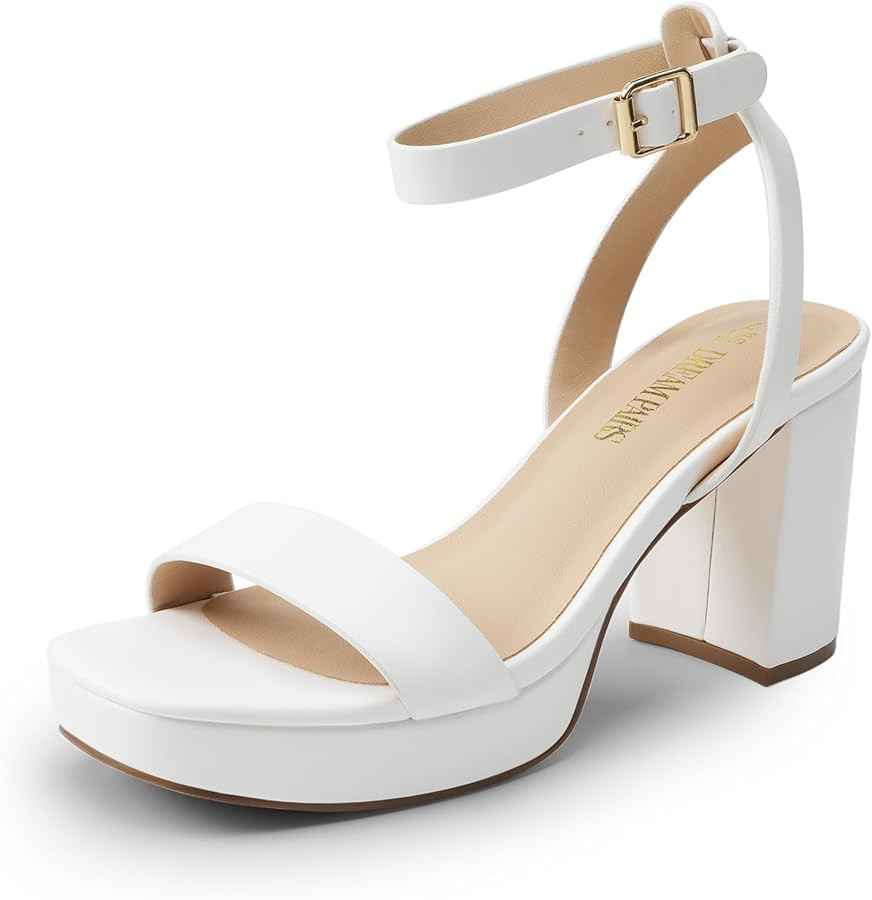 DREAM PAIRS Platform Heels for Women High Block Chunky Open Toe Ankle Strap Heels Fashion Wedding... | Amazon (US)
