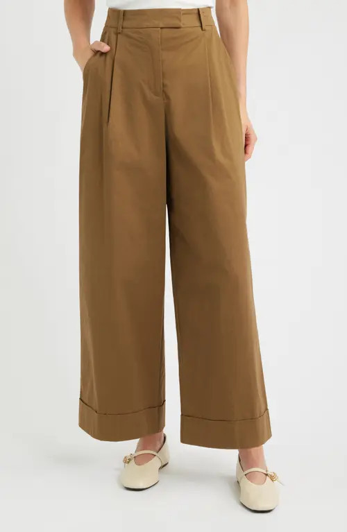 FRNCH Norfolk High Waist Wide Leg Pants in Marron Glace at Nordstrom, Size Large | Nordstrom
