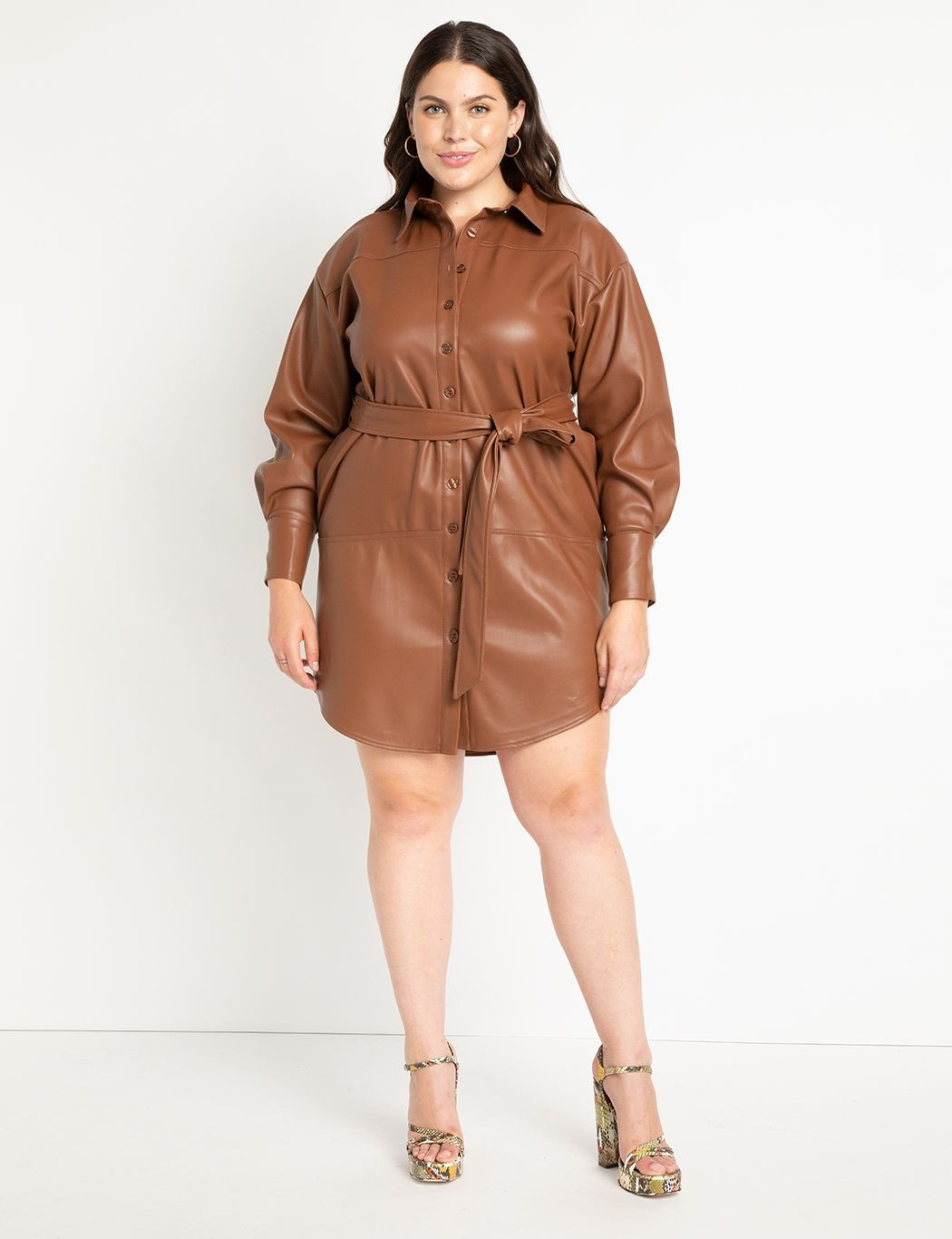 Faux Leather Shirtdress | Women's Plus Size Dresses | ELOQUII | Eloquii