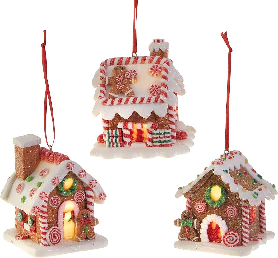 RAZ Imports Lighted Gingerbread House Claydough Ornaments 3 Piece Set 3.25 Inch | Amazon (US)