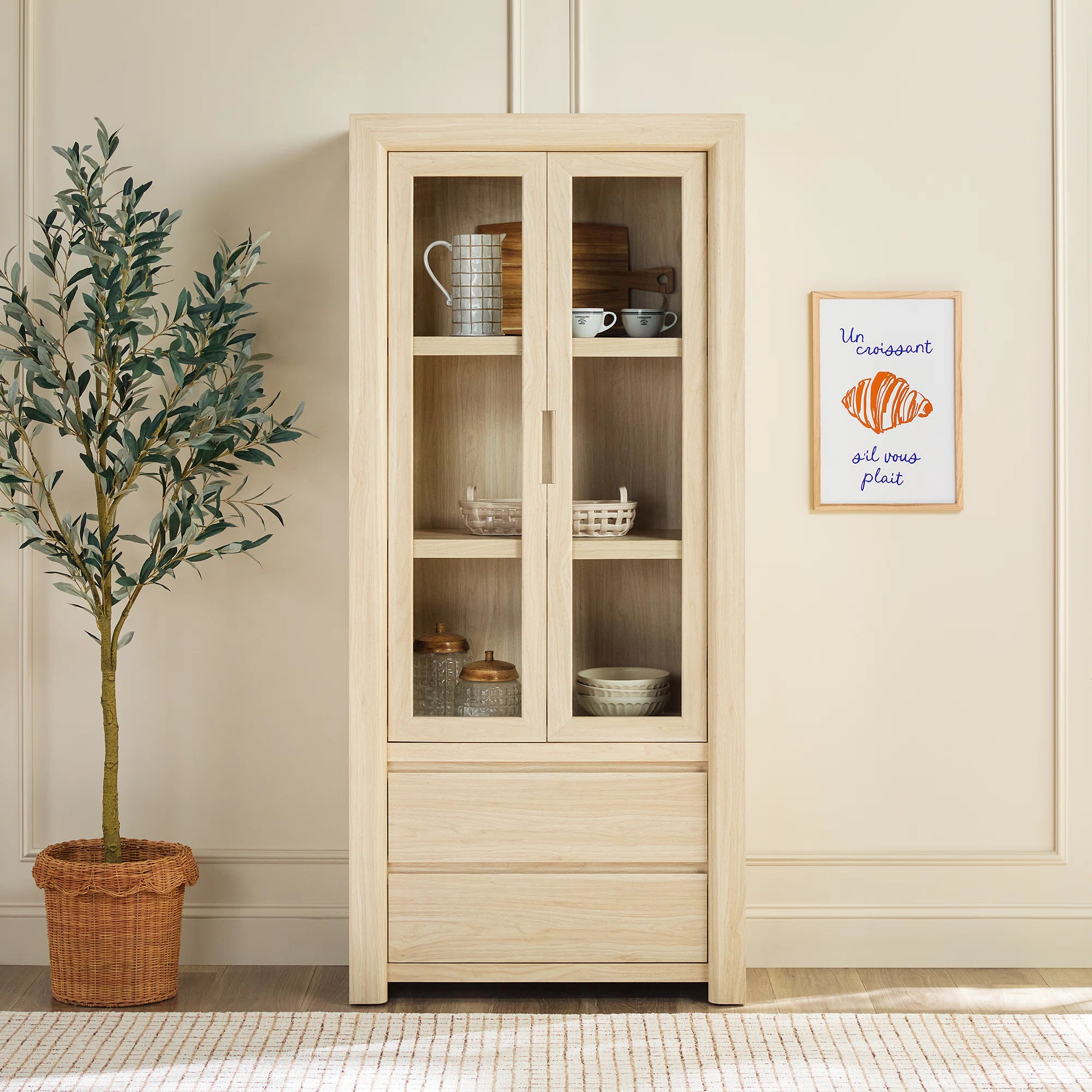 Modern Wood Bookshelf With Glass Doors And Drawer Storage | Wayfair North America
