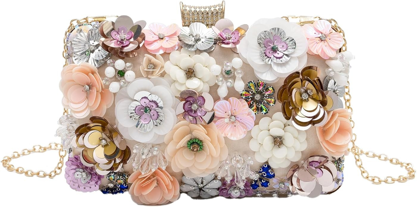 lapulio Floral Evening Bag for Women Beaded Clutch Purse with Sequins & Rhinestone Wedding Party ... | Amazon (CA)