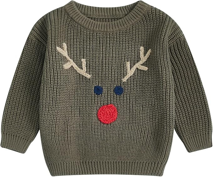 Aopwsrlyi Toddler Baby Girl Boy Christmas Outfit Long Sleeve Reindeer Elk Embroidery Knit Sweater... | Amazon (US)